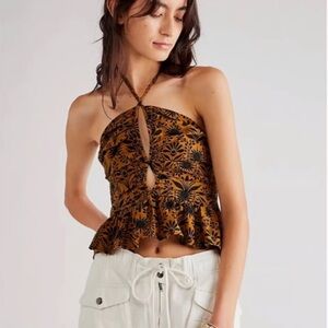 FREE PEOPLE YELLOW HALTER TOP SIZE S